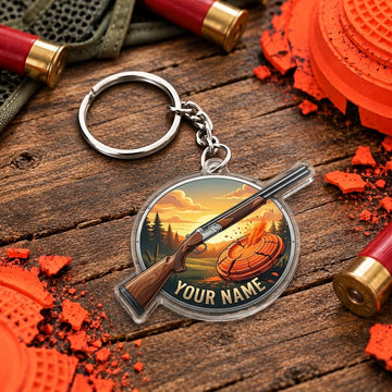 Maxcorners Sunset Forest Shotgun Clay Target Trap Shooting Personalized Name Acrylic Keychain