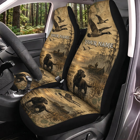 Maxcorners Hunting Silhouette Vintage Forest Personalized Name Car Seat Covers