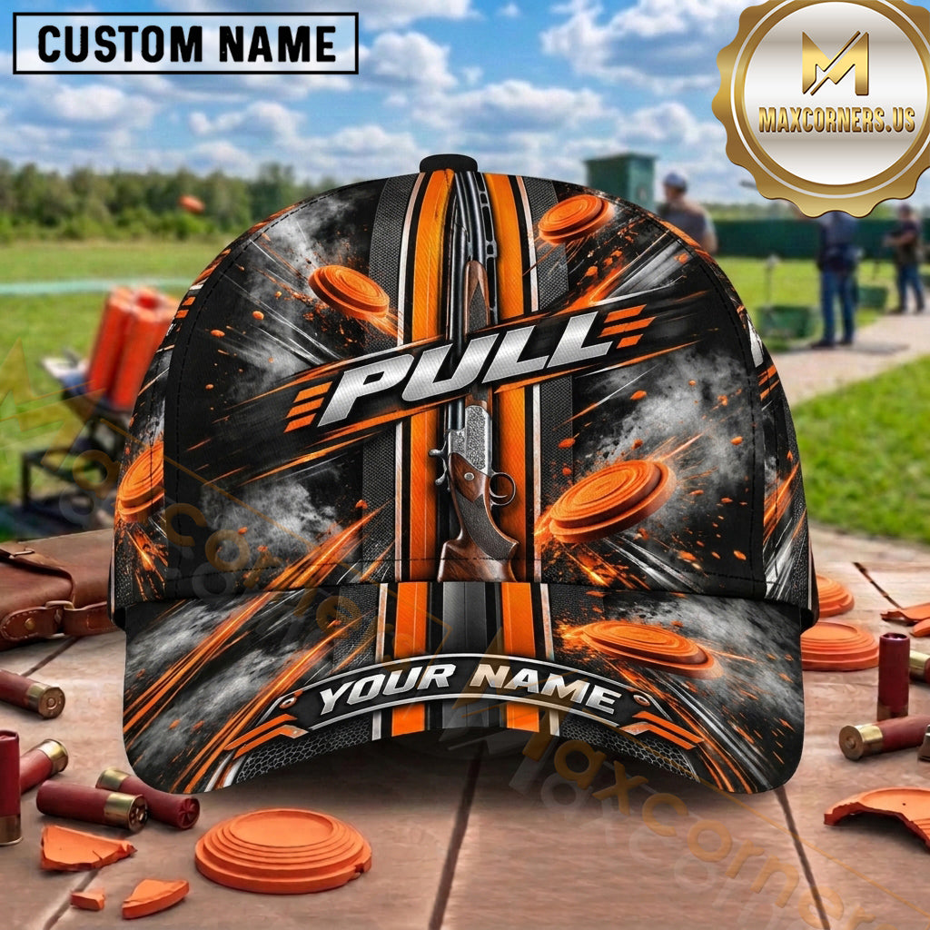 Maxcorners Trap Shooting Shotgun Carbon Fiber Clay Targets Pull Graphic Multiple Options Personalized Name 3D Cap