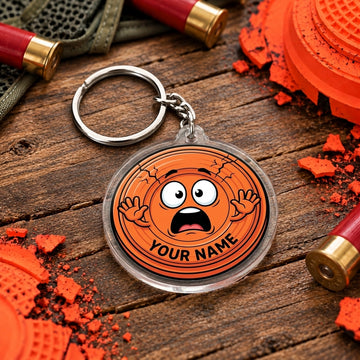 Maxcorners Funny Surprised Clay Target Mascot Trap Shooting Personalized Name Acrylic Keychain