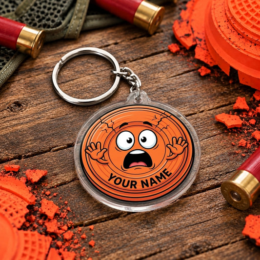 Maxcorners Funny Surprised Clay Target Mascot Trap Shooting Personalized Name Acrylic Keychain