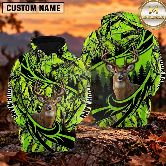 Maxcorners Deer Hunter Tribal Flame Camo Personalized Name 3D Hoodie