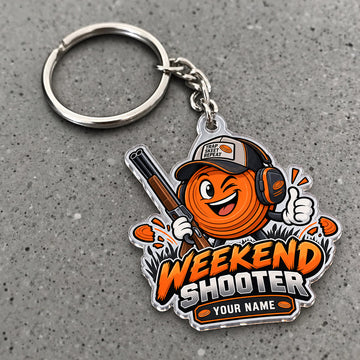 Maxcorners Personalized Weekend Shooter Funny Clay Target Mascot Shotgun Ear Protection Trap Shooting Custom Gift 2D Flat Acrylic Ornament, Keychain