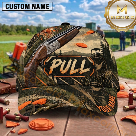 Maxcorners Trap Shooting Shotgun Flame Grunge Pull Graphic Multiple Options Personalized Name 3D Cap