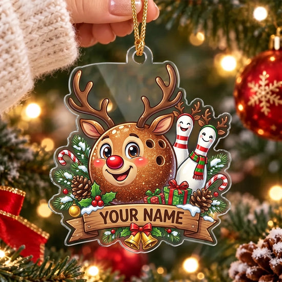 Maxcorners Bowling Cute Reindeer Bowling Ball Christmas Personalized Name Christmas Ornament