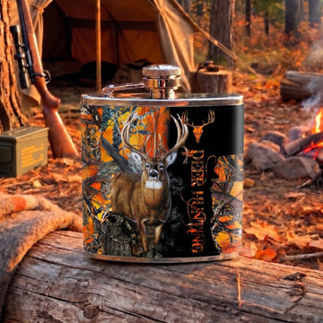Maxcorners Deer Hunting Whitetail Buck and Dynamic Camouflage Artwork Multiple Options 3D Hip Flask