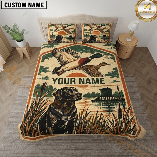 Maxcorners Duck Hunting Flying Mallards Retriever Marsh Vintage Poster Artwork Multiple Options Personalized Name 3D Printed Bedding Set