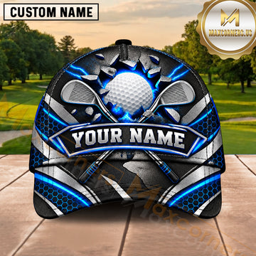 Maxcorners Golf Ball Metallic Geometric Shield Design Multiple Options Personalized Name 3D Cap