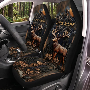 Maxcorners Elk Hunting Rustic Woodland Personalized Name Car Seat Covers