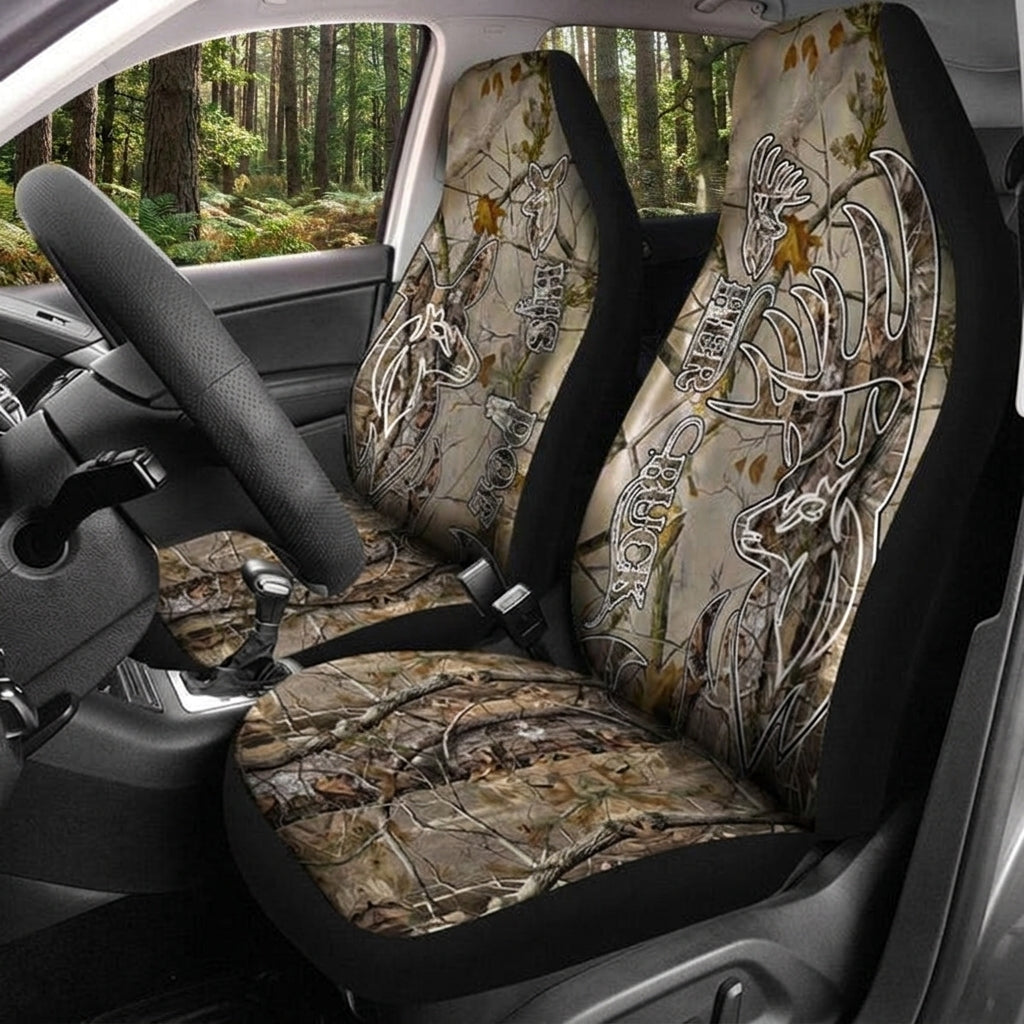Maxcorners Deer Hunting Antler Woodland Camo Car Seat Covers