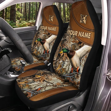 Maxcorners Duck Hunting Brown Leather Camo Personalized Name Car Seat Covers
