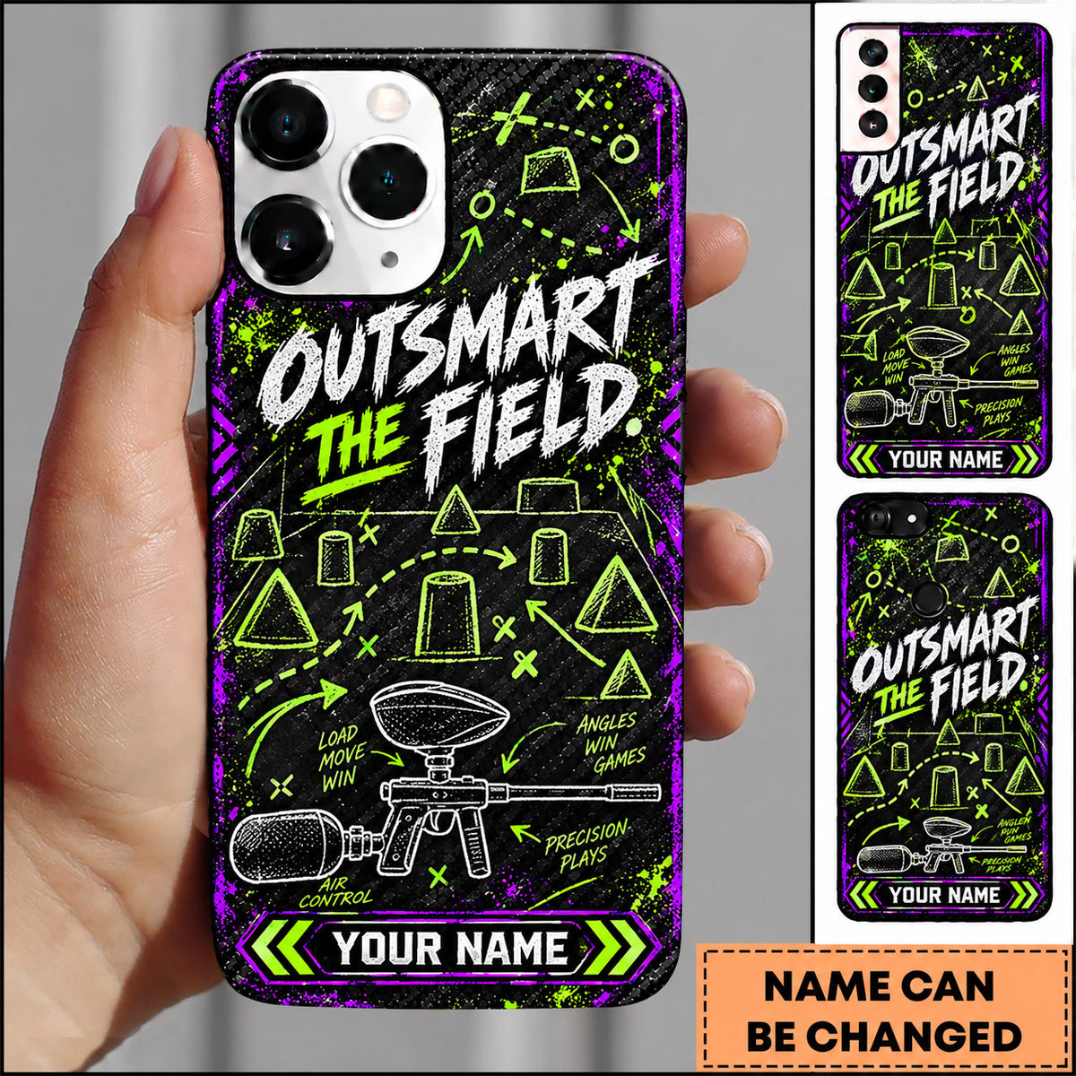 Maxcorners Paintball Outsmart The Field Tactical Strategy Personalized Name 3D Phone Case