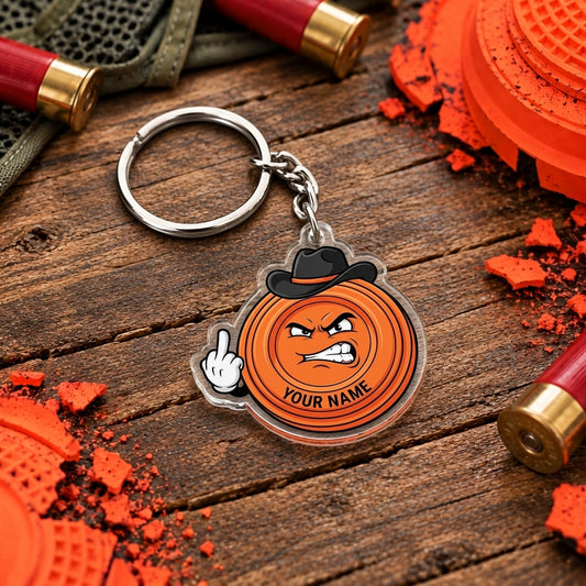 Maxcorners Funny Angry Clay Target Middle Finger Trap Shooting Personalized Name Acrylic Keychain