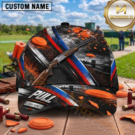 Maxcorners Trap Shooting Shotgun Geometric Sport Clay Target Pull Graphic Multiple Options Personalized Name 3D Cap