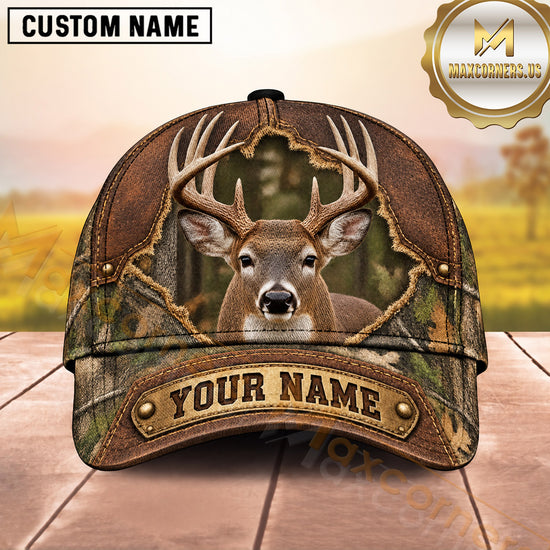 Maxcorners Deer Hunting Trophy Buck Antler Frame Camo Design  Personalized Name 3D Cap