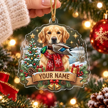 Maxcorners Golden Retriever Snowy Duck Hunting Personalized Name Christmas Ornament
