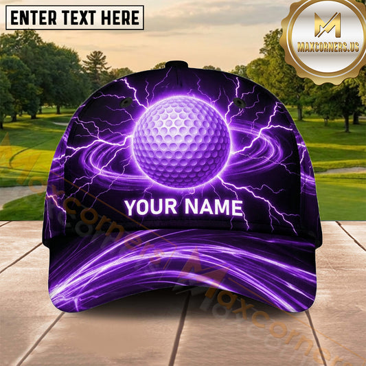 Maxcorners Golf Purple Electric Lightning Golf Ball Personalized Name 3D Cap