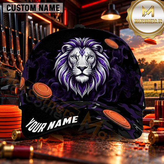 Maxcorners White Lion Blue Smoke Trap Shooting Personalized Name 3D Cap