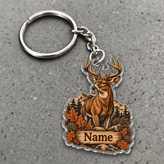 Maxcorners Whitetail Deer Hunting Rustic Woodland Autumn Leaves Custom Name Trap Hunting Custom Gift 2D Flat Acrylic Ornament, Keychain