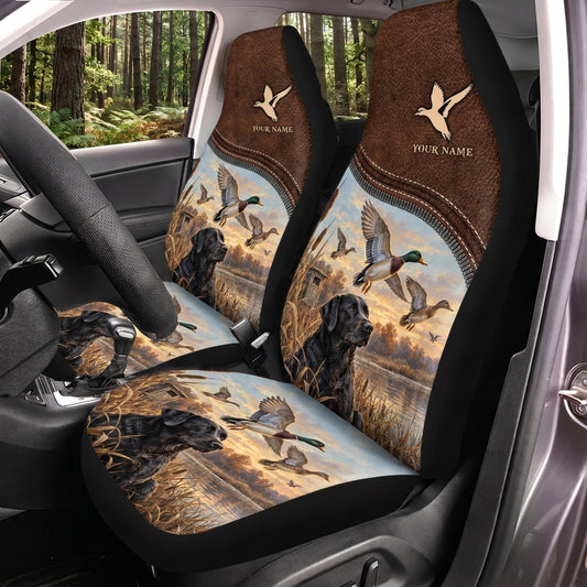 Maxcorners Duck Hunting Vintage Leather Waterfowl Personalized Name Car Seat Covers