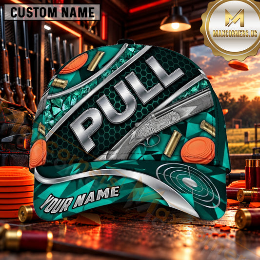 Maxcorners Diagonal PULL Metallic Stripes Trap Shooting Personalized Name 3D Cap