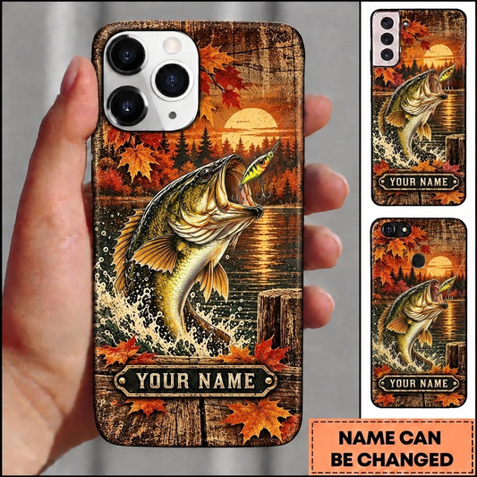 Maxcorners Fishing Autumn Lake Sunset Artwork Multiple Options Personalized Name Phone Case (13 Fish Species)