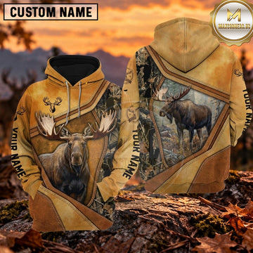 Maxcorners Majestic Moose Rustic Woodland Camo Personalized Name 3D Hoodie
