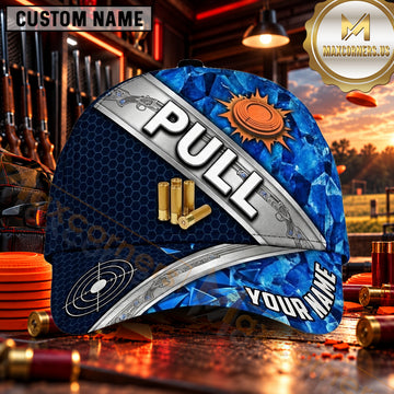 Maxcorners PULL Shotgun Honeycomb Marble Trap Shooting Personalized Name 3D Cap