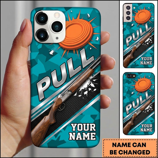 Maxcorners Exploding Clay Target Electric Blue Personalized Name Trap Shooting Phone Case