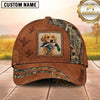 Maxcorners Rustic Brown Leather Dog Portrait Patch Duck Hunting With Dogs Multi Options Personalized Name 3D Cap
