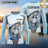 Maxcorners Fishing Shirt Ice Blue Fish Scale Honeycomb Pattern Multiple Options Personalized Name, Team Name 3D Long Sleeve Shirt (13 Fish Species)