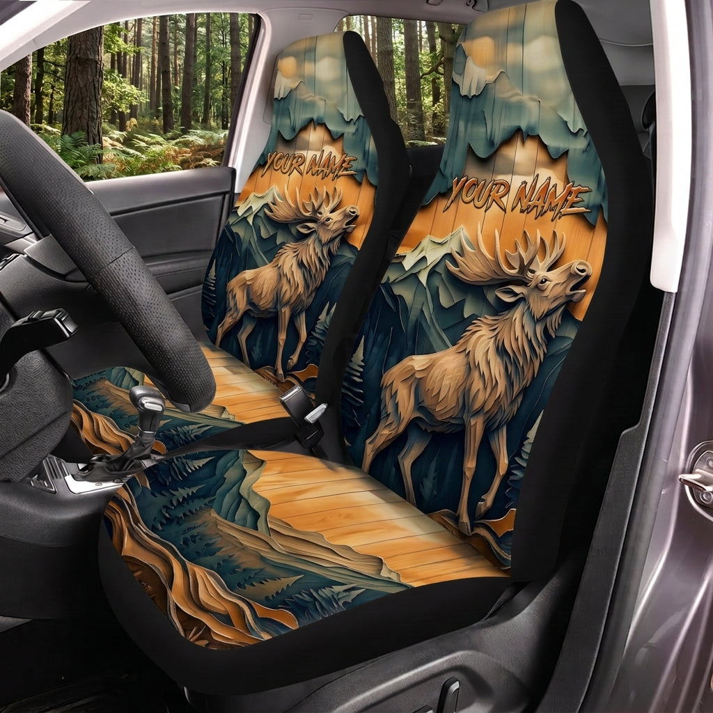 Maxcorners Elk Hunting Mountain Landscape Personalized Name Car Seat Covers