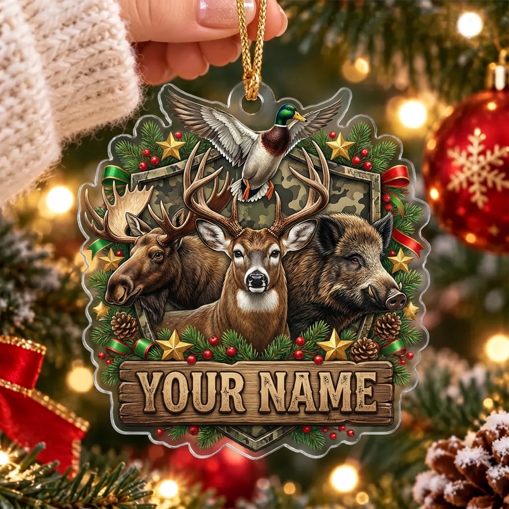 Maxcorners Deer Moose and Boar Hunting Christmas Personalized Name Christmas Ornament