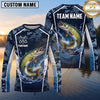 Maxcorners Fishing Shirt Navy Blue Camo Fish Scale Pattern Multiple Options Personalized Name, Team Name 3D Long Sleeve Shirt (13 Fish Species)