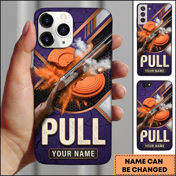 Maxcorners Purple Gold Shotgun Pull Clay Target Personalized Name Trap Shooting Phone Case