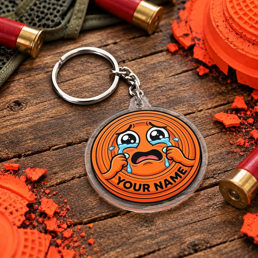 Maxcorners Funny Crying Clay Target Mascot Trap Shooting Personalized Name Acrylic Keychain