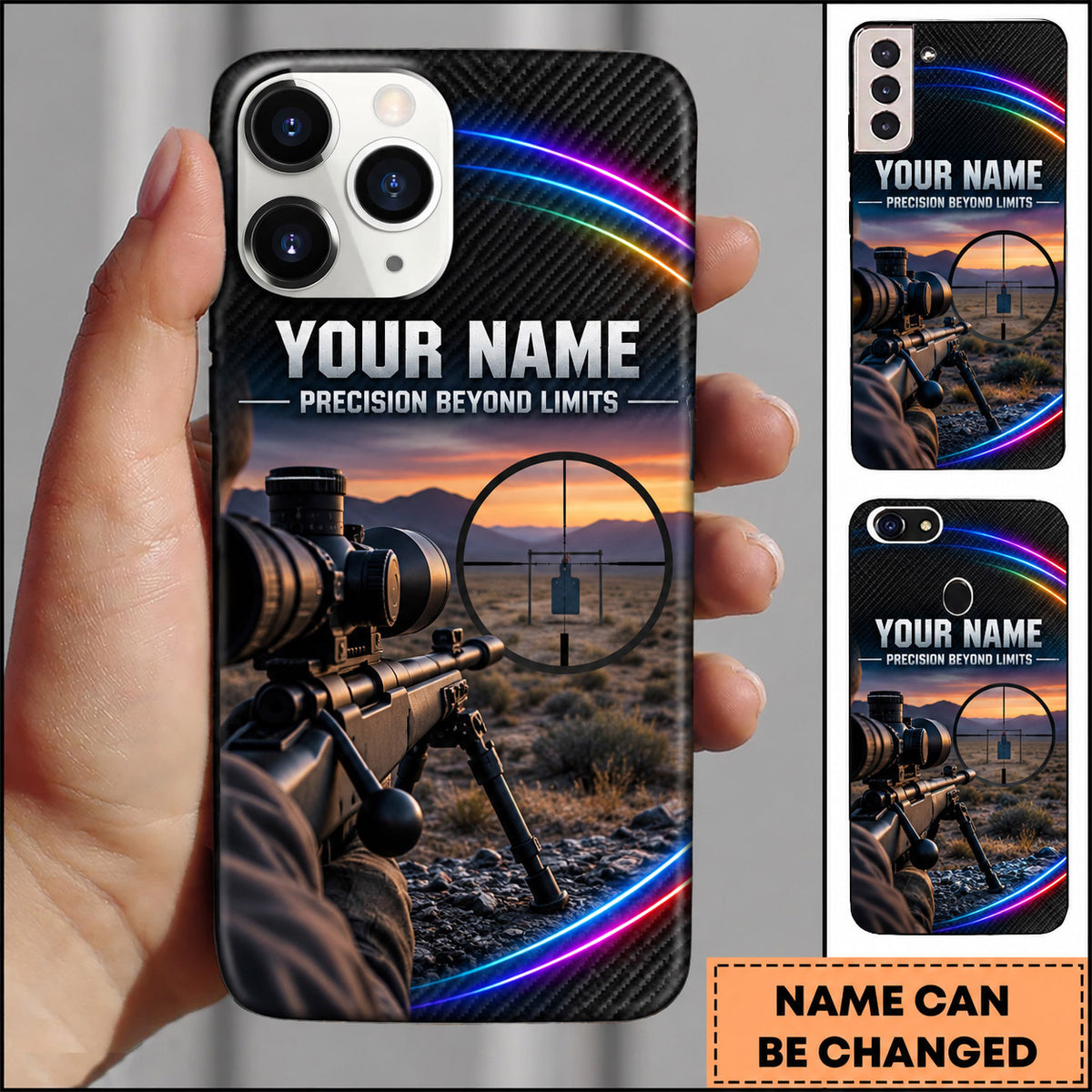 Maxcorners Long Range Shooting Precision Beyond Limits Reticle Personalized Name 3D Phone Case