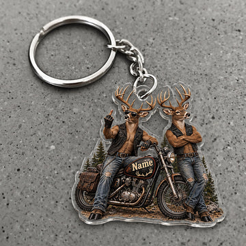 Maxcorners Deer Hunting Biker Duo Motorcycle Adventure Custom Name Trap Hunting Custom Gift 2D Flat Acrylic Ornament, Keychain