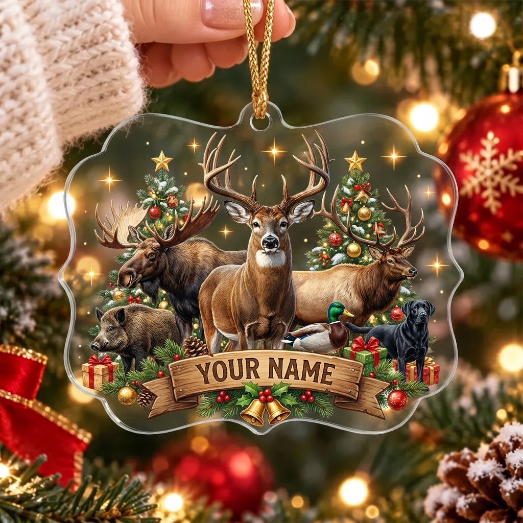 Maxcorners Deer Moose and Elk Woodland Christmas Personalized Name Christmas Ornament