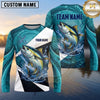 Maxcorners Fishing Shirt Turquoise Water Swirl Fish Scale Pattern Multiple Options Personalized Name, Team Name 3D Long Sleeve Shirt (13 Fish Species)