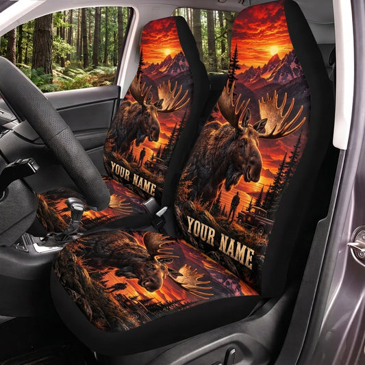 Maxcorners Deer Hunting Fiery Sunset Forest Personalized Name Car Seat Covers