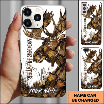 Maxcorners Moose Hunting Camo Silhouette Autumn Forest Multiple Options Personalized Name Phone Case