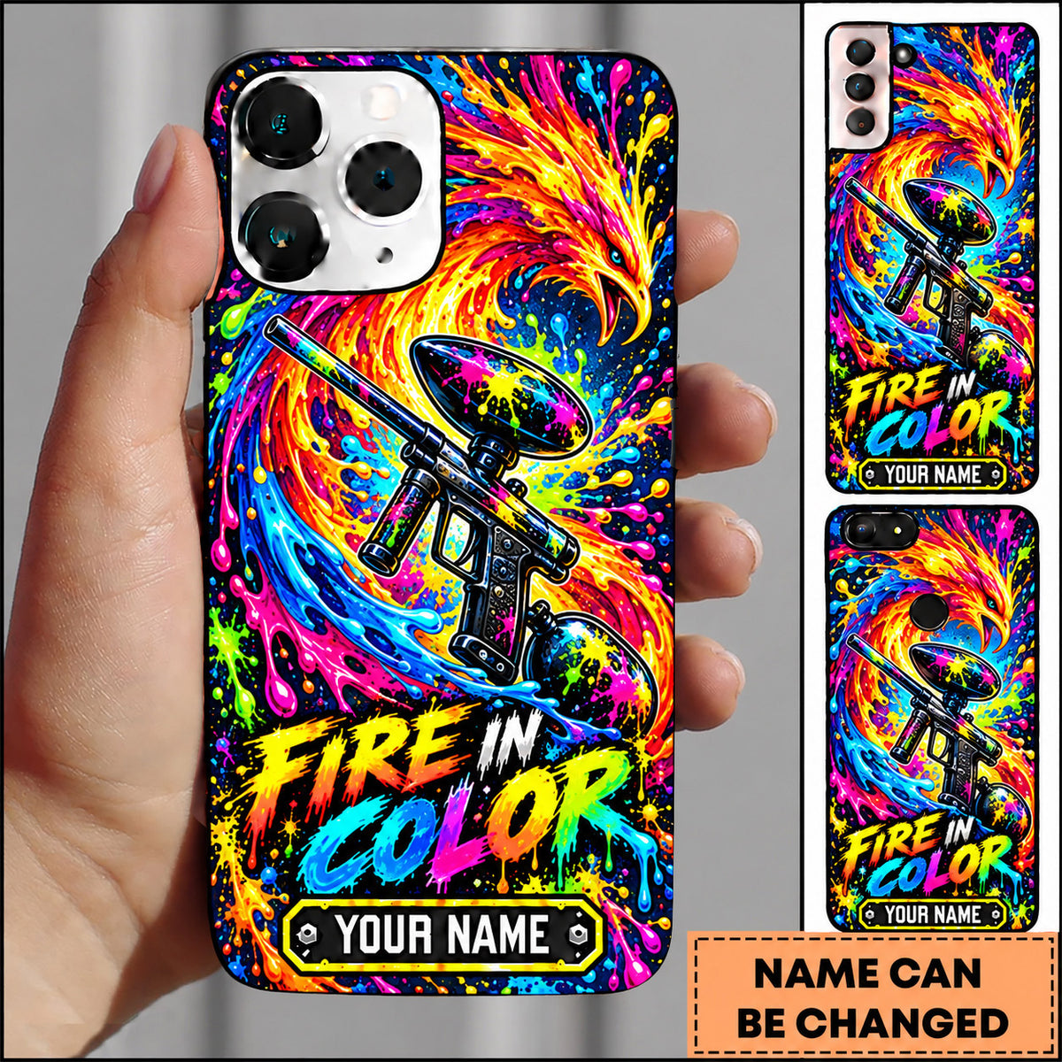 Maxcorners Paintball Fire In Color Masked Player Personalized Name 3D Phone Case