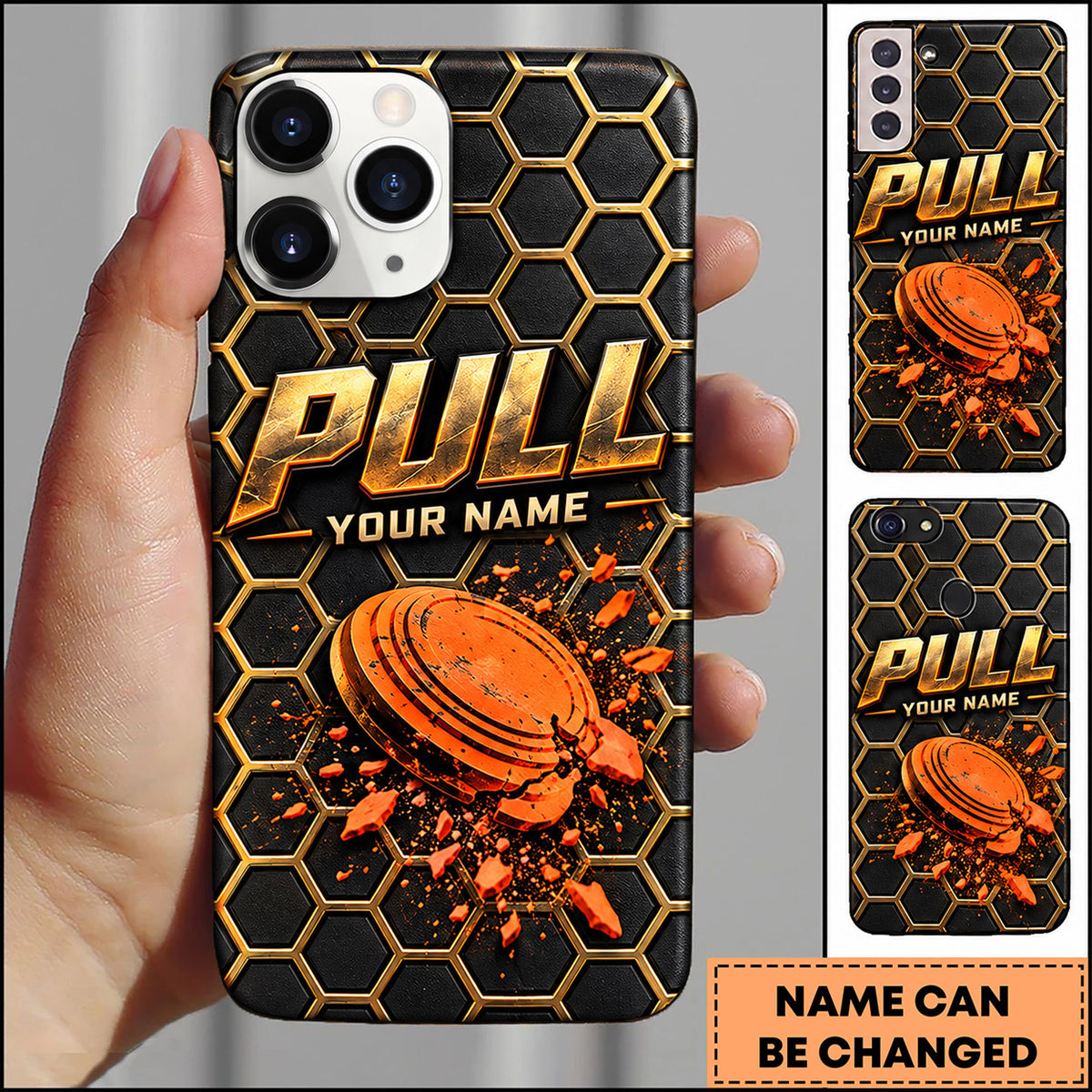 Maxcorners Trap Shooting Honeycomb Burst Clay Target Personalized Name 3D Phone Case