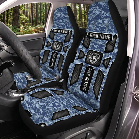 Maxcorners Hunting Blue Tactical Armor Camo Personalized Name Car Seat Covers