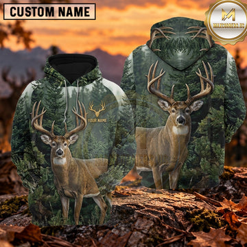 Maxcorners Majestic Whitetail Buck Evergreen Forest Personalized Name 3D Hoodie