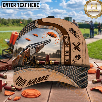 Maxcorners Trap Shooting Rustic Leather Shotgun Scene Multiple Options Personalized Name 3D Cap