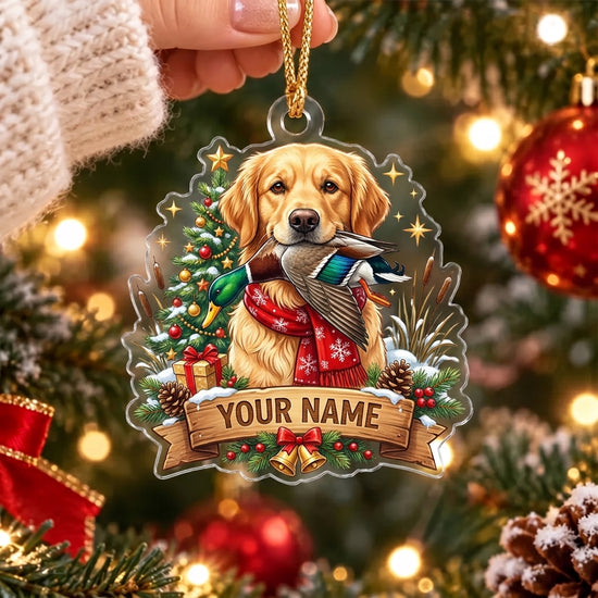 Maxcorners Golden Retriever Duck Hunting Christmas Personalized Name Christmas Ornament