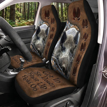 Maxcorners Wild Boar Hunting Hold On Brown Car Seat Covers