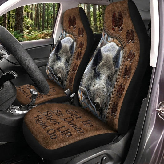 Maxcorners Wild Boar Hunting Hold On Brown Car Seat Covers